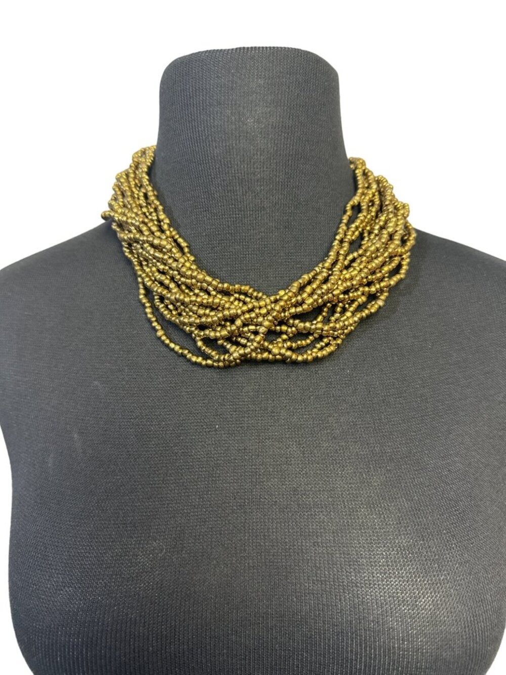 Multi  Strand Gold Colored Seed Bead Necklace